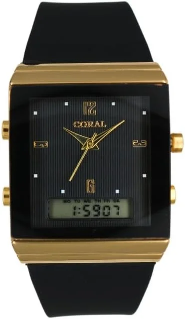 ساعت دو زمانه کورال مدل CR-6149 - نمایشگر آنالوگ و دیجیتال، بند PU، مقاوم در برابر آب تا عمق 30 متر - BA-CR-194L