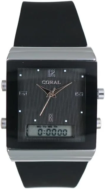 ساعت دو زمانه کورال مدل CR-6149 - نمایشگر آنالوگ و دیجیتال، بند PU، مقاوم در برابر آب تا عمق 30 متر - BA-CR-185C