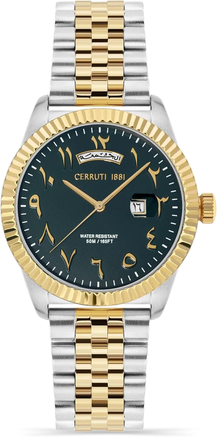 ساعت مچی مردانه Cerruti 1881 Chienti با صفحه سبز و بند استیل دو رنگ، قطر 41 میلی‌متر