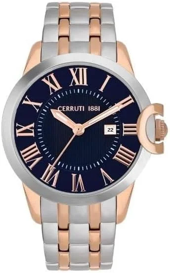ساعت مچی مردانه Cerruti 1881 Orkneys با صفحه آبی، بند استیل نقره‌ای و رزگلد، آنالوگ، 44 میلی‌متر