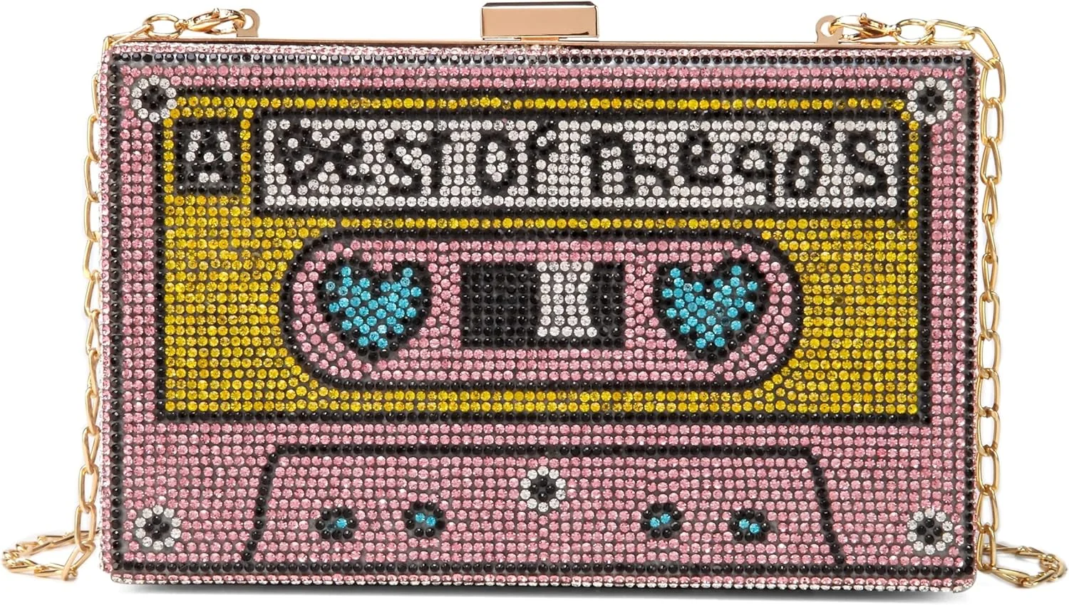 کیف دوشی زنانه طرح رادیو قدیمی با نگین و فلز، کیف دستی مجلسی