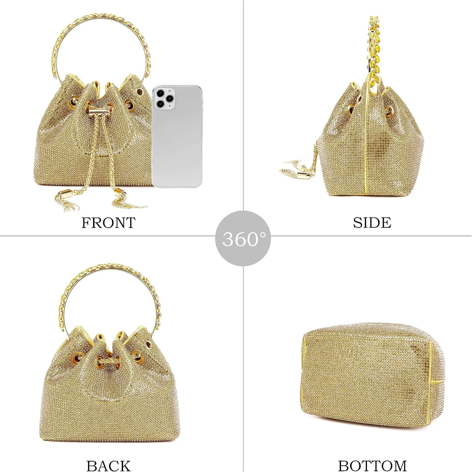 کیف مجلسی زنانه نگین دار، کیف نقره ای براق، کیف کلاچ درخشان زنانه