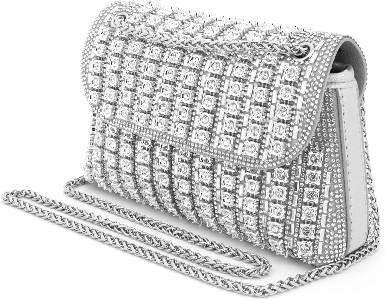 کیف دستی مجلسی زنانه نگین دار، کیف شب کریستالی شیک Azonee، کیف دستی رسمی مهمانی برای عروسی، ضیافت ها و مناسبت های خاص (نقره ای)