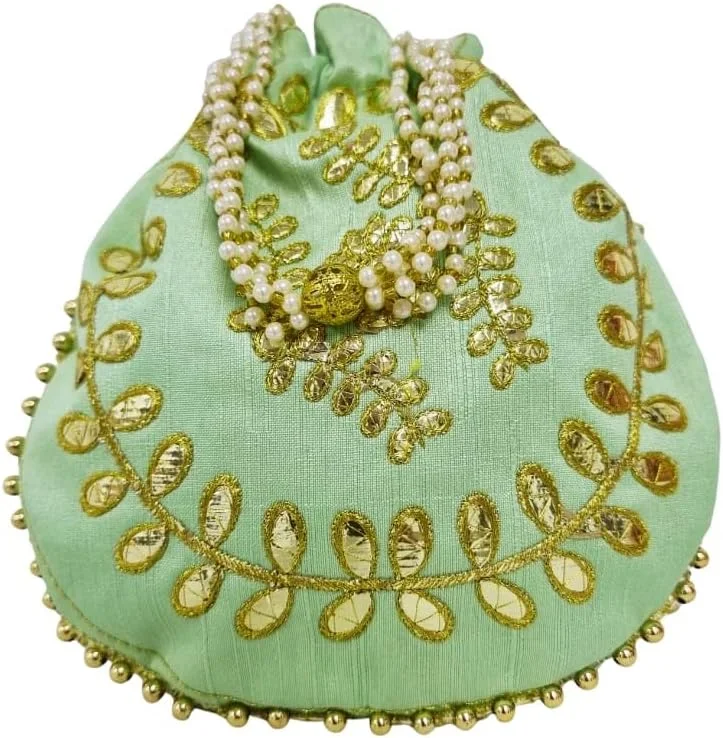 کیف دستی گرد پولکی پیهس پلنت با دسته مرواریدی (سبز پسته ای)