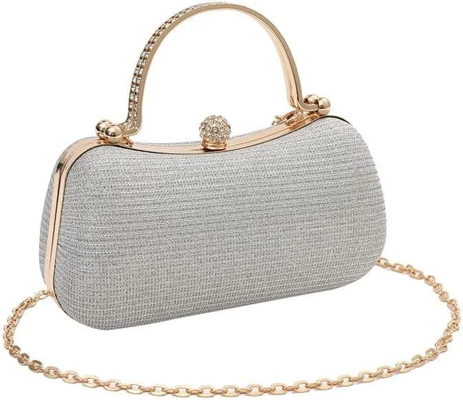 کیف دستی مجلسی زنانه نگین دار پولکی، کیف دستی براق رسمی زنانه با زنجیر مناسب مهمانی عروسی