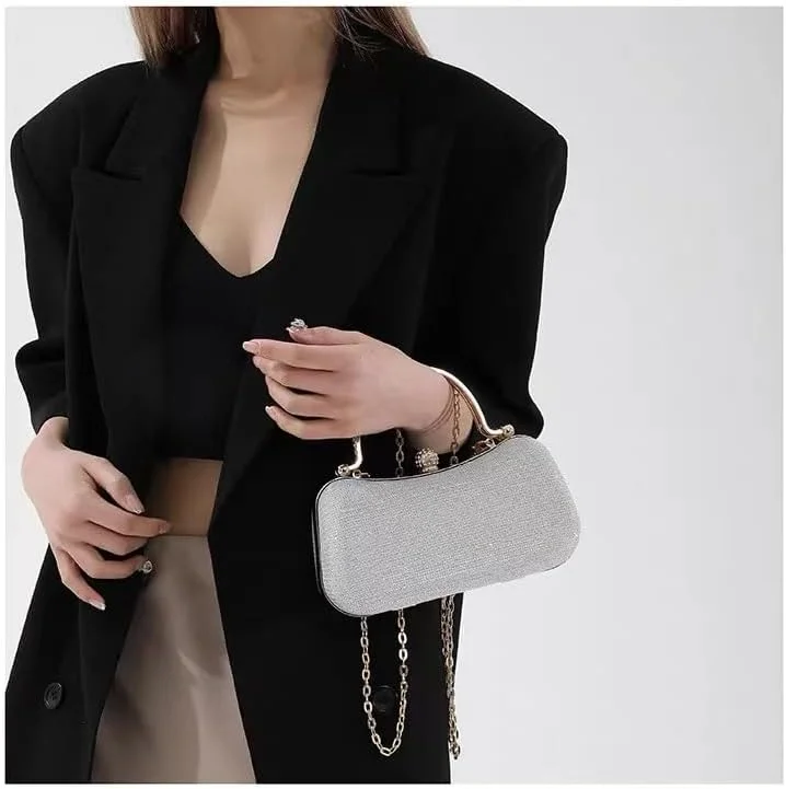 کیف دستی مجلسی زنانه نگین دار پولکی، کیف دستی براق رسمی زنانه با زنجیر مناسب مهمانی عروسی