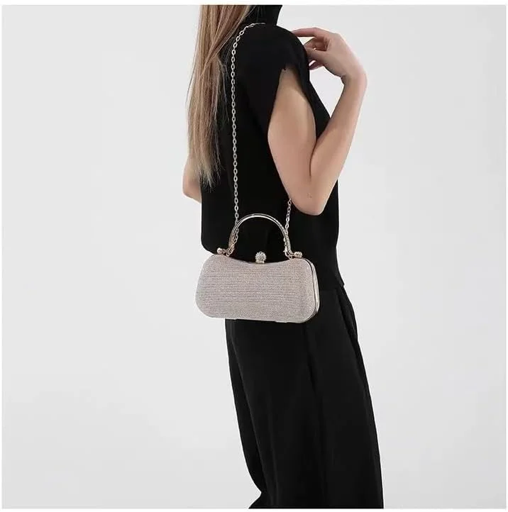 کیف دستی مجلسی زنانه نگین دار پولکی، کیف دستی براق رسمی زنانه با زنجیر مناسب مهمانی عروسی