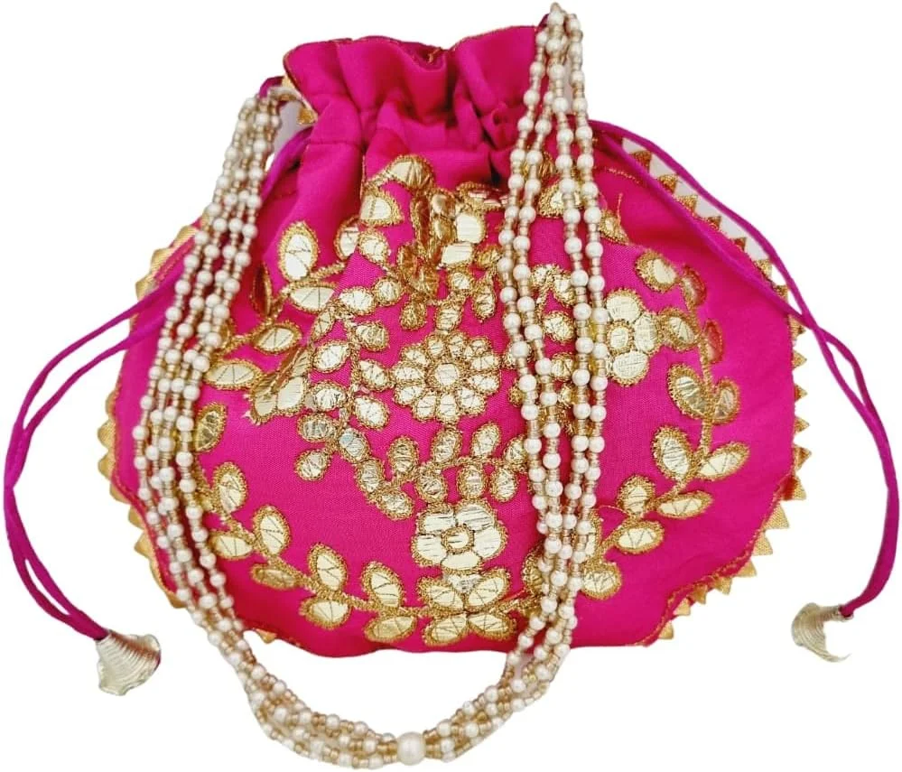 کیف دستی گرد پولکی پیاس پلنت با دسته مرواریدی (صورتی تیره)