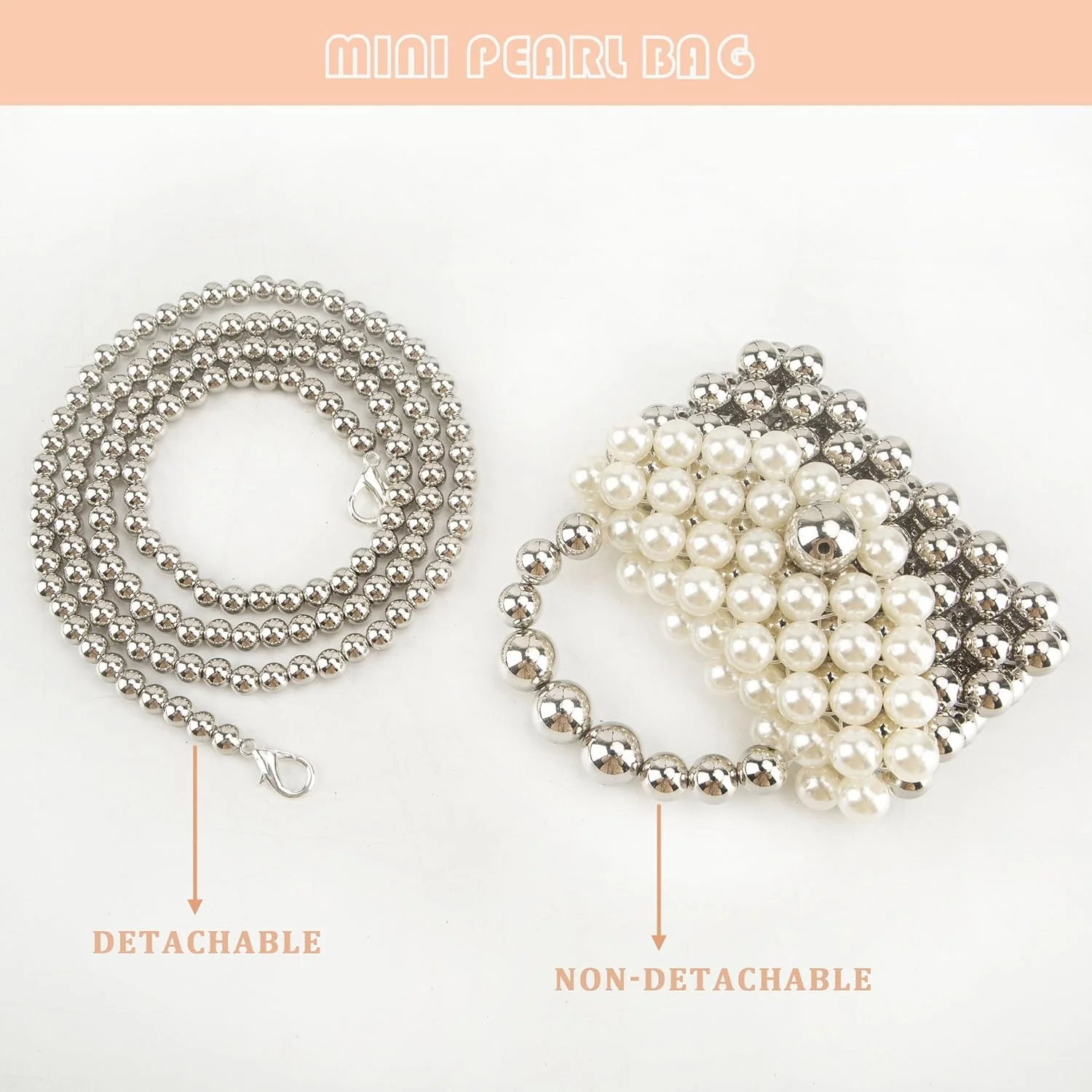 کیف مرواریدی کوچک، کیف دستی مرواریدی دست ساز پرنسس کوچک، کیف های مهره دار برای دختران نوپا و زنان، کیف های شانه ای نفیس و ظریف برای مهمانی ها، ضیافت ها، شام، عروسی ها و استفاده روزمره