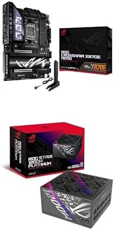 باندل مادربرد ایسوس ROG Crosshair X870E Hero AMD AM5 ATX، DDR5، PCIe® 5.0، 5X M.2، Wi-Fi 7 + منبع تغذیه پلاتینیوم 1200 وات ایسوس ROG Strix (کاملاً ماژولار، دارای گواهینامه 80 Plus پلاتینیوم، ATX 3.1)