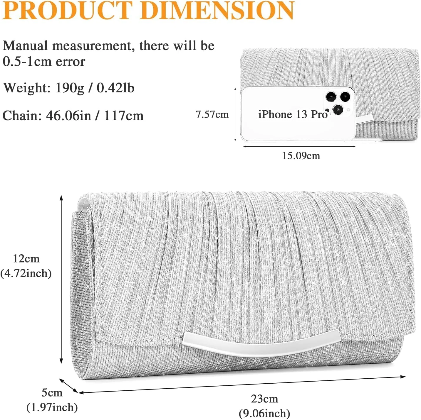 کیف دستی مجلسی زنانه، کیف مجلسی پلیسه درخشان قابل تنظیم، کیف دستی رسمی نگین دار برای مهمانی عروسی، کوکتل، جشن رقص، شام و نامزدی
