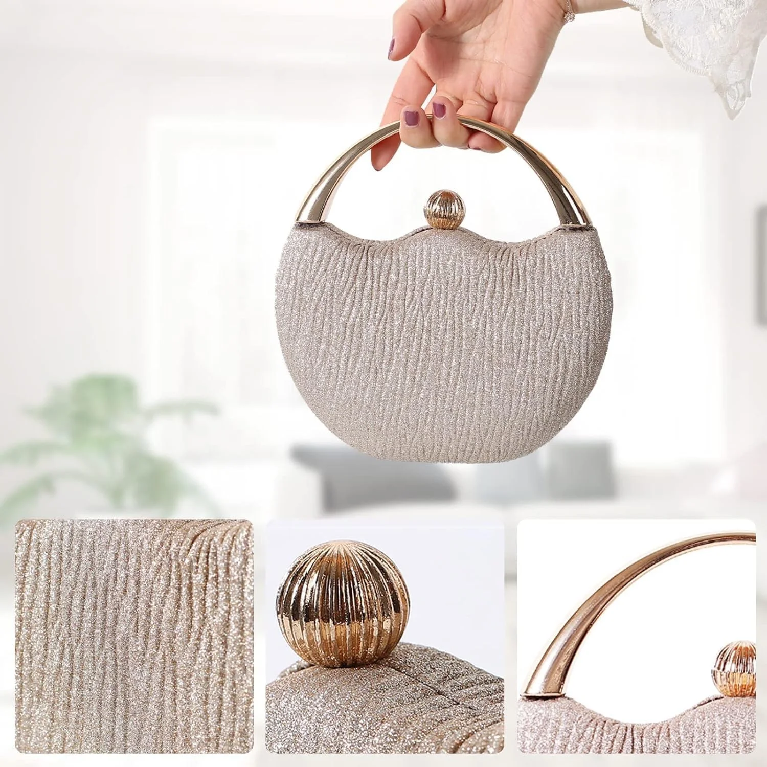 کیف دستی پولکی زنانه NALACAL، کیف مجلسی درخشان برای مهمانی نامزدی عروسی، طلایی