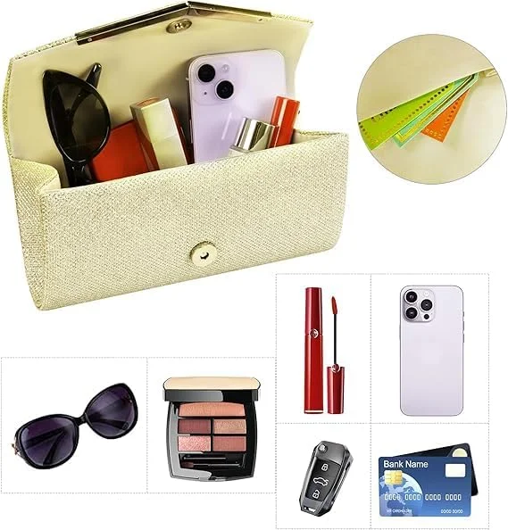 کیف دستی کلاچ زنانه NALACAL، کیف مجلسی پاکتی پولک‌دار و پلیسه‌دار براق با زنجیر، کیف دستی رسمی مهمانی و جشن زنانه