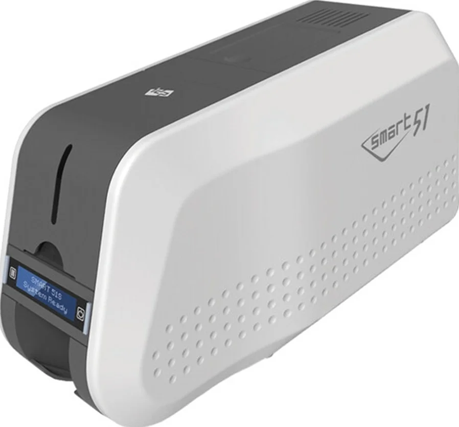 چاپگر کارت شناسایی یک طرفه SMART 51S، چاپ سریع، 17 ثانیه در هر کارت (YMCKO)، 300، 600 و 1200dpi با چاپ لبه به لبه، 100 کارت، 1 ریبون رنگی | IDP SMART-51S
