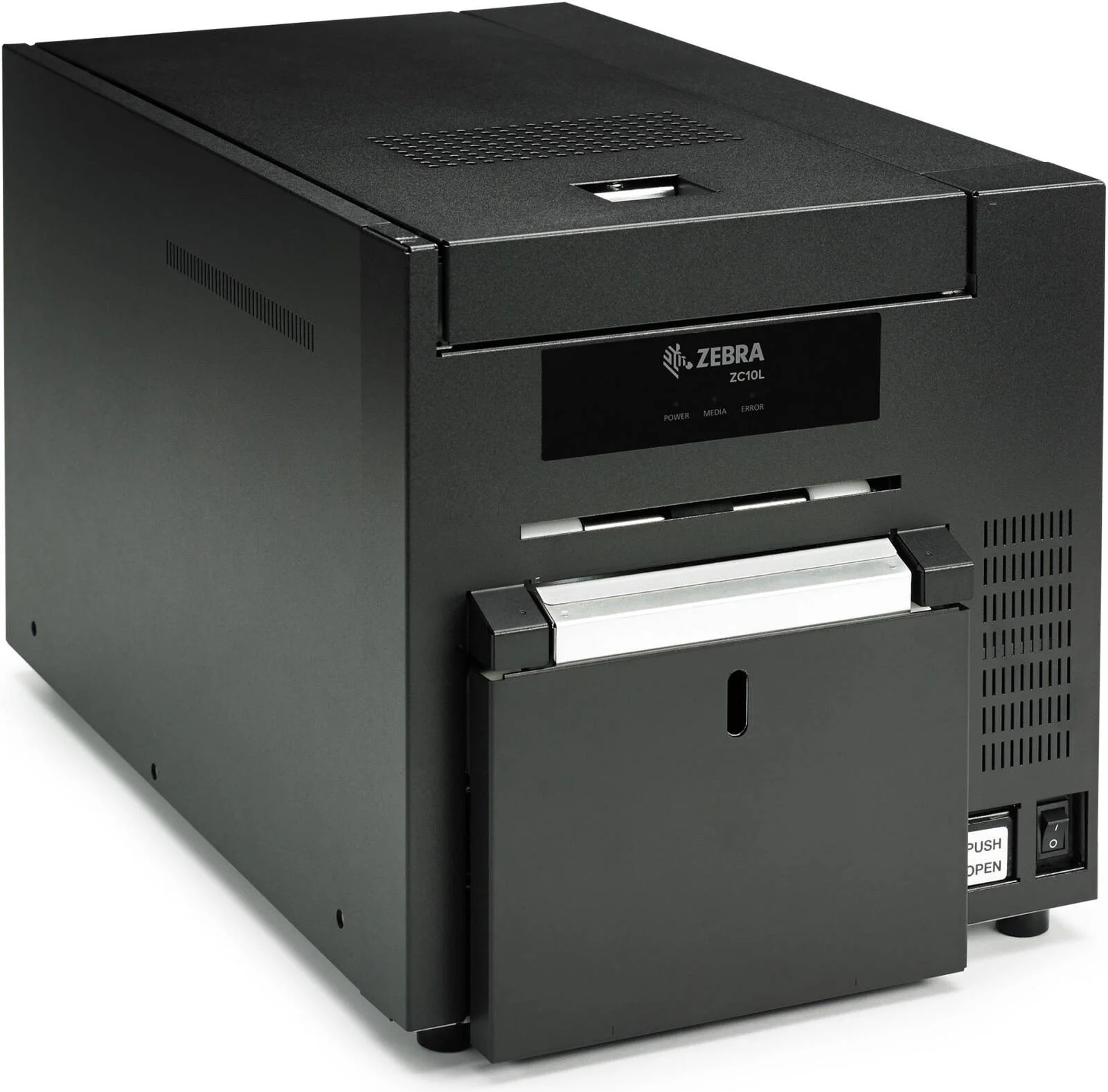 چاپگر کارت شناسایی زبرا ZC10L، سرعت چاپ تا 8.4 ثانیه، وضوح چاپ 300 dpi، قابلیت چاپ یک رو، فیدر با ظرفیت 400 کارت، هاپر خروجی با ظرفیت 100 کارت، مشکی | ZC10L-00Q00US00