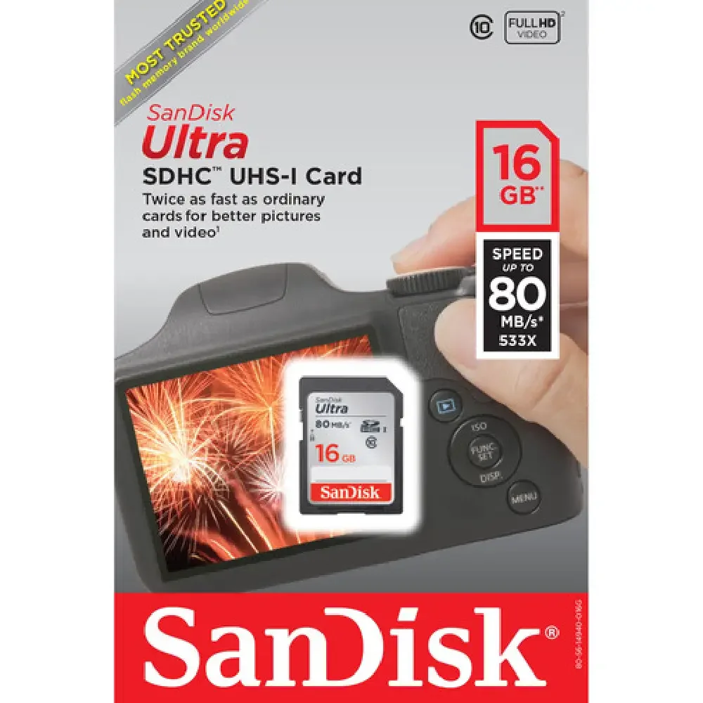 کارت حافظه 16 گیگابایتی Sandisk SD با سرعت 80 مگابایت بر ثانیه و کلاس 533X کارت حافظه 16 گیگابایتی Sandisk SD با سرعت 80 مگابایت بر ثانیه و کلاس 533X
