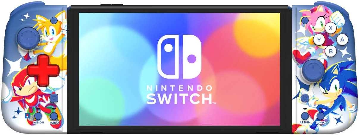 HORI Nintendo Switch Split Pad Compact، پد D، عملکرد توربو، جوی استیک های آنالوگ سایز کامل، دکمه های پشتی قابل برنامه ریزی، گریپ های پشتی، نسخه Sonic the Hedgehog | NSW-465U