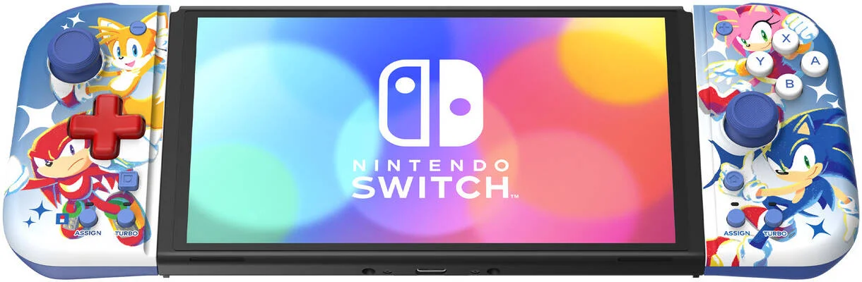 HORI Nintendo Switch Split Pad Compact، پد D، عملکرد توربو، جوی استیک های آنالوگ سایز کامل، دکمه های پشتی قابل برنامه ریزی، گریپ های پشتی، نسخه Sonic the Hedgehog | NSW-465U