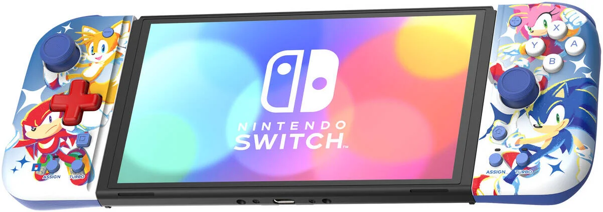 HORI Nintendo Switch Split Pad Compact، پد D، عملکرد توربو، جوی استیک های آنالوگ سایز کامل، دکمه های پشتی قابل برنامه ریزی، گریپ های پشتی، نسخه Sonic the Hedgehog | NSW-465U