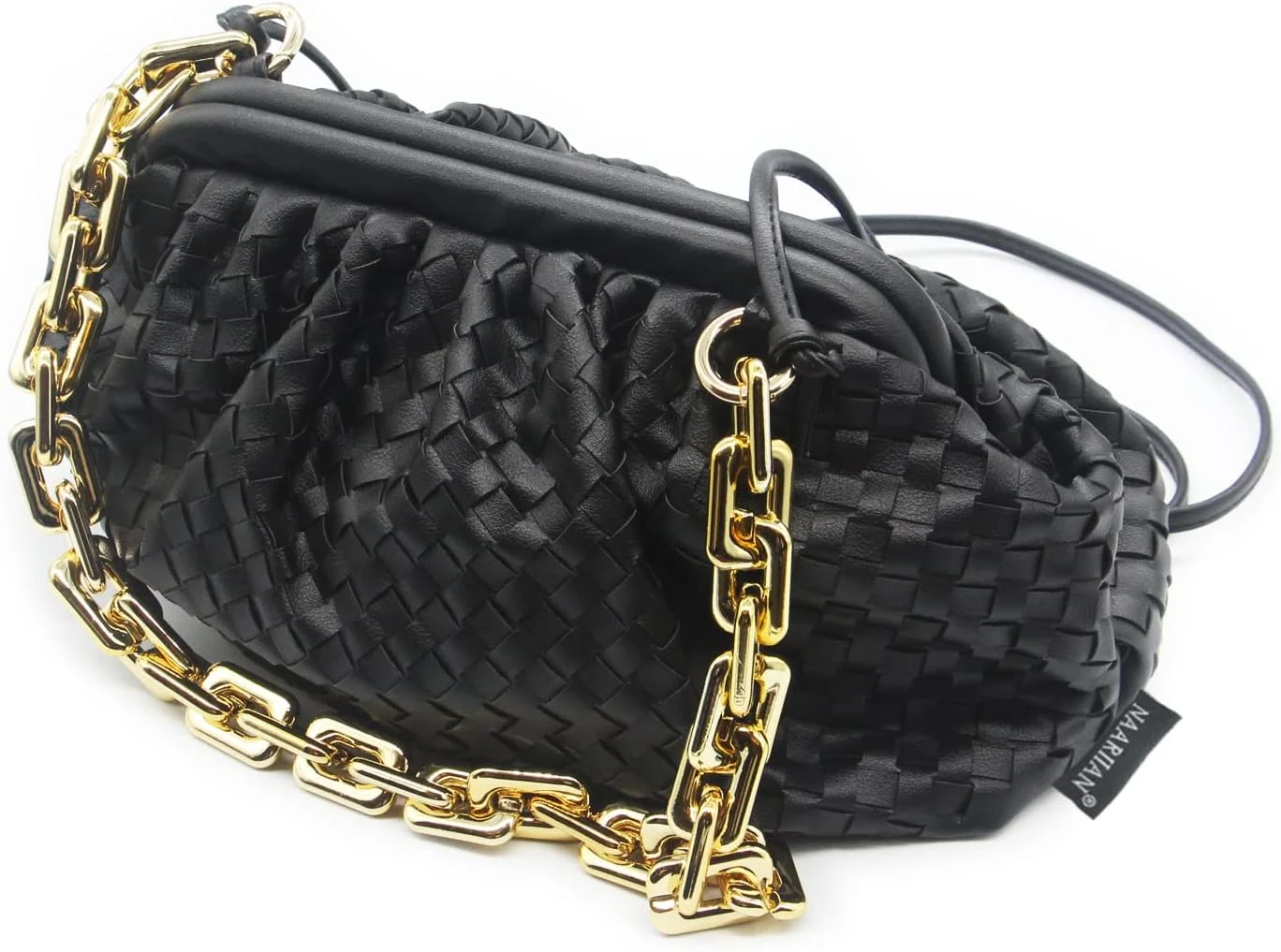 کیف دستی زنانه مدل کلاچ چین‌دار و طرح ابر با بند شانه‌ای زنجیری و بافت چرم مصنوعی