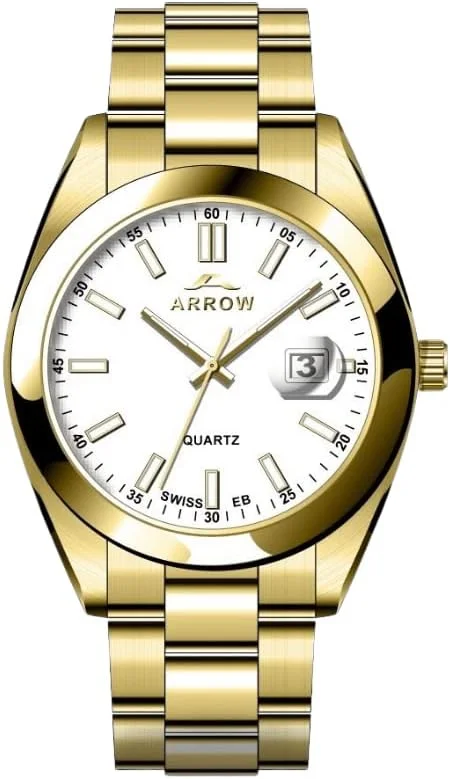 ساعت مچی عقربه‌ای مردانه آرو (5903) - ساعت آنالوگ لوکس با نمایشگر تاریخ | بند استیل ضد زنگ | با تنوع رنگی اندازه قاب - 40 میلی متر طلایی-سفید