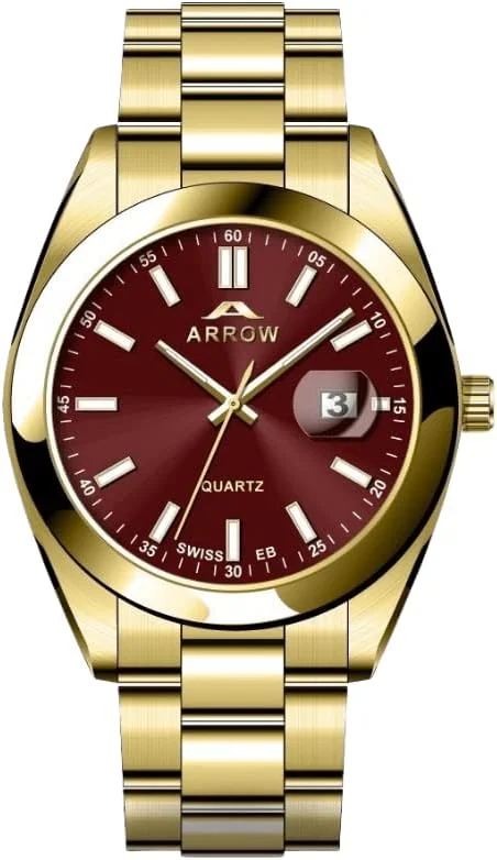 ساعت مچی مردانه عقربه ای مدل (5903) آرو | بند استیل ضد زنگ | با قاب رنگی متنوع - سایز 40 میلی متر - زرشکی-طلایی