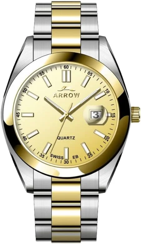 ساعت مچی مردانه عقربه ای (مدل 5903) با صفحه نمایش آنالوگ لوکس و عملکرد نمایش تاریخ | بند استیل ضد زنگ | با رنگ های متنوع بدنه - سایز 40 میلی متر طلایی-نقره ای