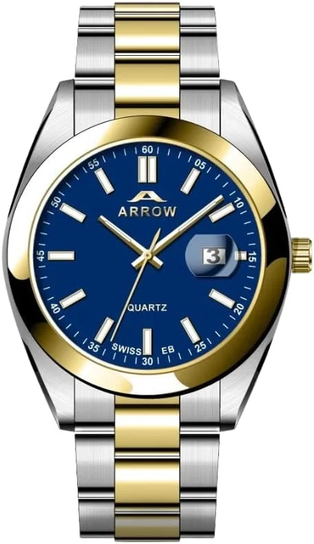 ساعت مچی مردانه عقربه‌ای (5903) - لوکس با نمایشگر آنالوگ و عملکرد تاریخ | بند استیل ضد زنگ | با رنگ‌های متنوع قاب - سایز 40 میلی‌متر آبی-طلایی-نقره‌ای TT