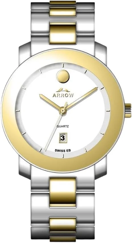 ساعت مچی مردانه آرو (5905) - ساعت لوکس | نمایشگر آنالوگ با تاریخ | بند برنجی | با تنوع رنگی قاب - سایز 43 میلی متر سفید-طلایی-نقره ای TT