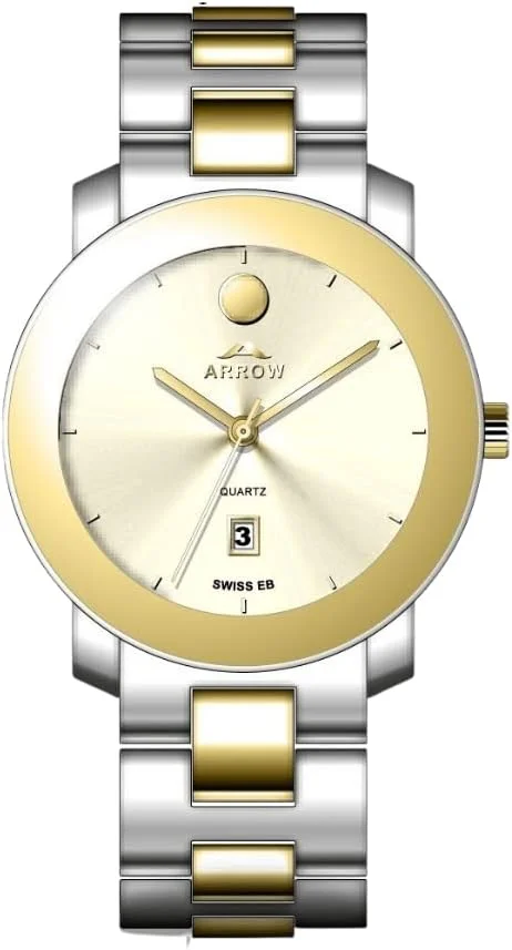 ساعت مچی مردانه آرو (5905) - ساعت لوکس | نمایشگر آنالوگ با تاریخ | بند برنجی | با تغییرات رنگی قاب - سایز 43 میلی متر طلایی-نقره ای دو رنگ