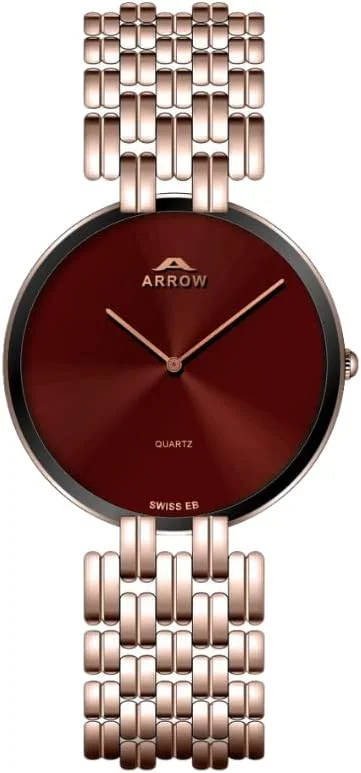 ساعت مچی مردانه آرو (5820) - ساعت لوکس | نمایشگر آنالوگ | بند برنجی | با رنگ های مختلف قاب - اندازه قاب 38 میلی متر زرشکی-رزگلد