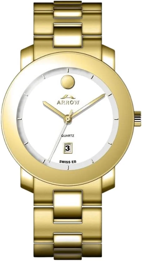 ساعت مچی مردانه اَرو (مدل 5905) – ساعت لوکس | نمایشگر آنالوگ با تاریخ | بند برنجی | با تنوع رنگ بدنه - سایز بدنه 43 میلی متر طلایی-سفید