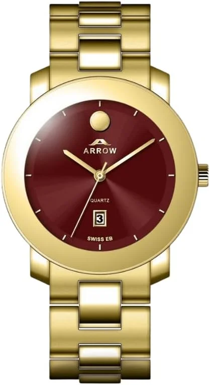 ساعت مچی مردانه آرو (5905) – ساعت لوکس | نمایشگر آنالوگ با تاریخ | بند برنجی | با تنوع رنگی قاب - سایز 43 میلی متر مارون-طلایی