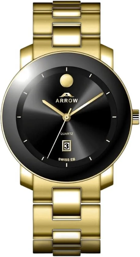 ساعت مچی مردانه آرو (5905) – ساعت لوکس | نمایشگر آنالوگ با تاریخ | بند برنجی | با تنوع رنگی قاب - سایز 43 میلی متر مشکی-مشکی-طلایی