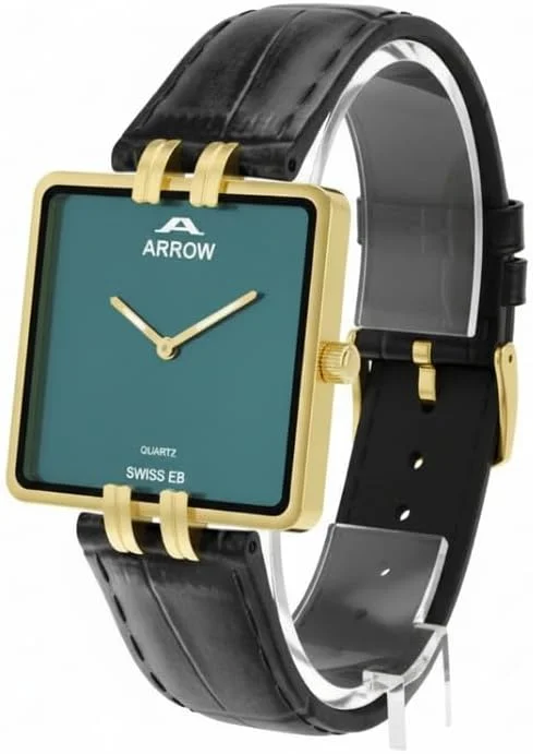 ساعت مچی مردانه ARROW با صفحه سرمه ای و بند چرمی مشکی و طلایی