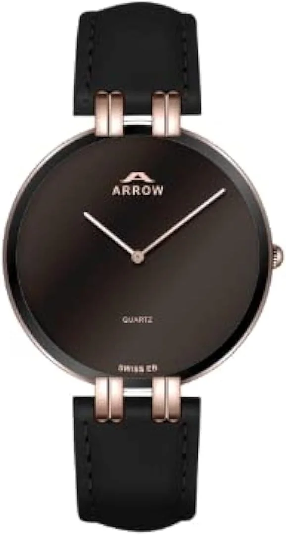 ساعت آنالوگ مردانه Arrow (5801) - لوکس و کلاسیک با بند چرمی اصل | با تنوع رنگ قاب - سایز قاب 38 میلی متر مشکی-صورتی روشن