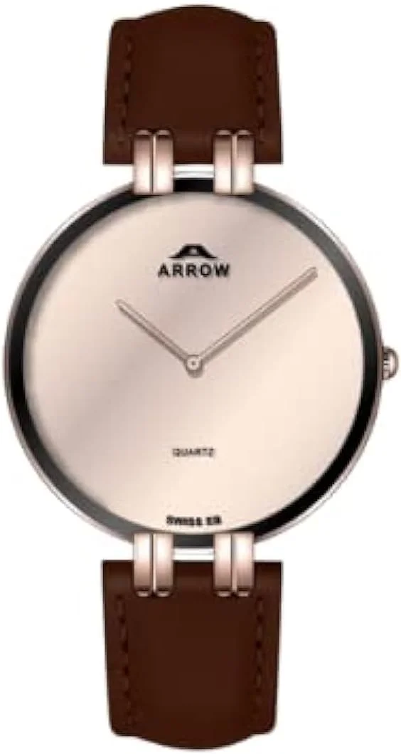 ساعت آنالوگ مردانه Arrow (5801) - لوکس و کلاسیک با بند چرمی اصل | با تنوع رنگی اندازه قاب - 38 میلی متر رزگلد روشن-قهوه ای