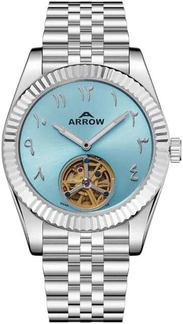 ساعت مچی اتوماتیک مردانه آرو (AR-5600) – استیل ضد زنگ لوکس، صفحه اعداد عربی، شیشه سافایر، مقاوم در برابر آب تا 30 متر، طراحی شیک و بادوام