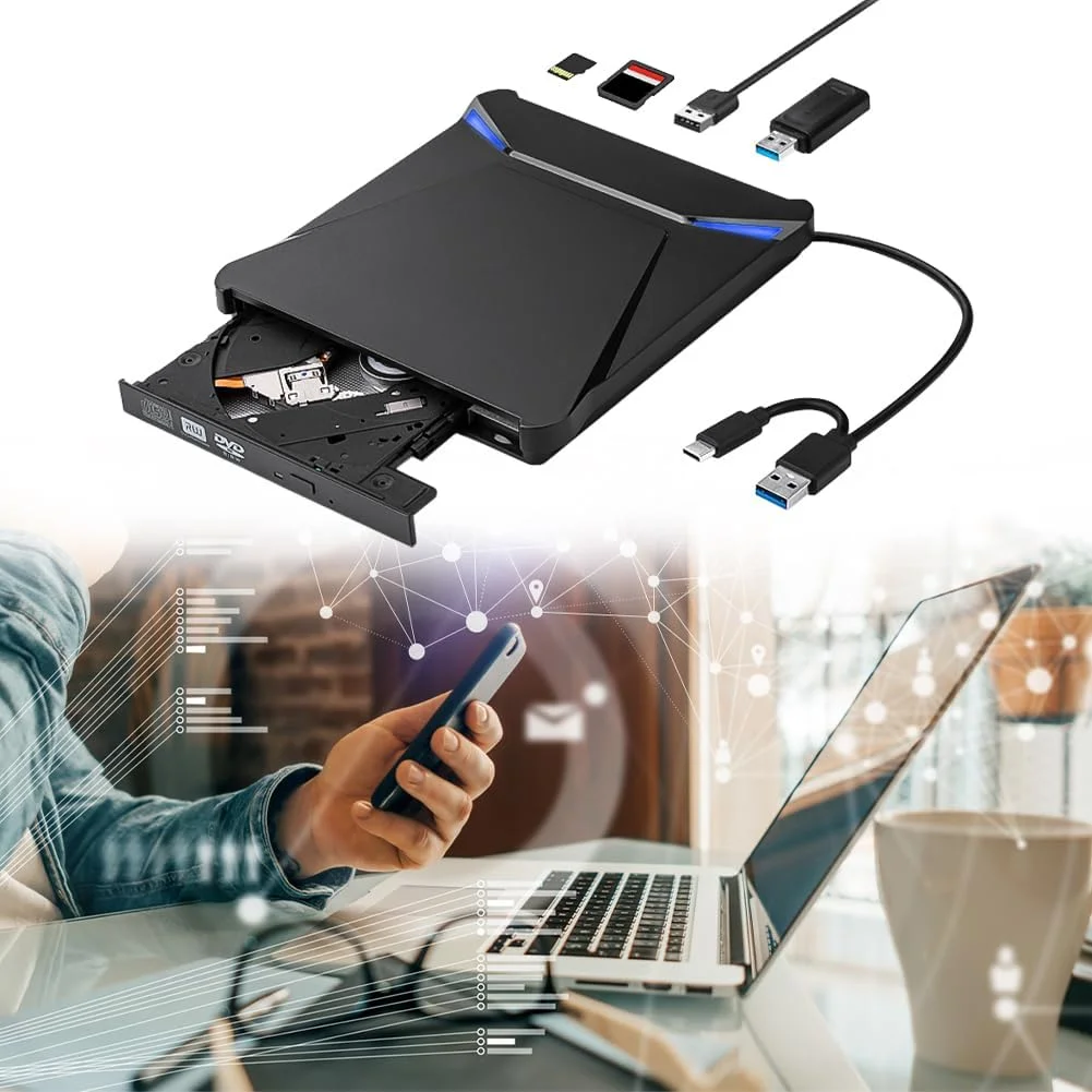درایو نوری اکسترنال 5 در 1 Type-C USB 3.0، رایتر و پخش کننده CD DVD قابل حمل با اسلات SD/TF