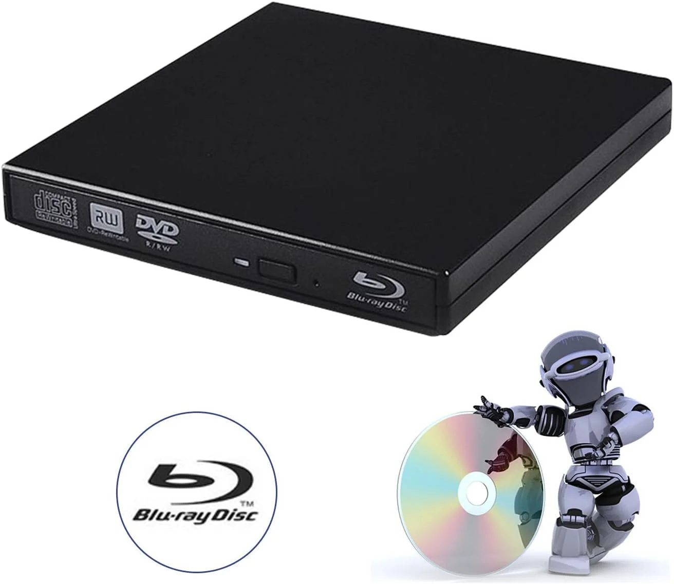 درایو اکسترنال Blu-ray DVD CD با USB 2.0، پخش کننده Blu-Ray سه بعدی، رایتر قابل حمل CD/DVD-ROM BD-ROM برای کامپیوتر، دسکتاپ و لپ تاپ