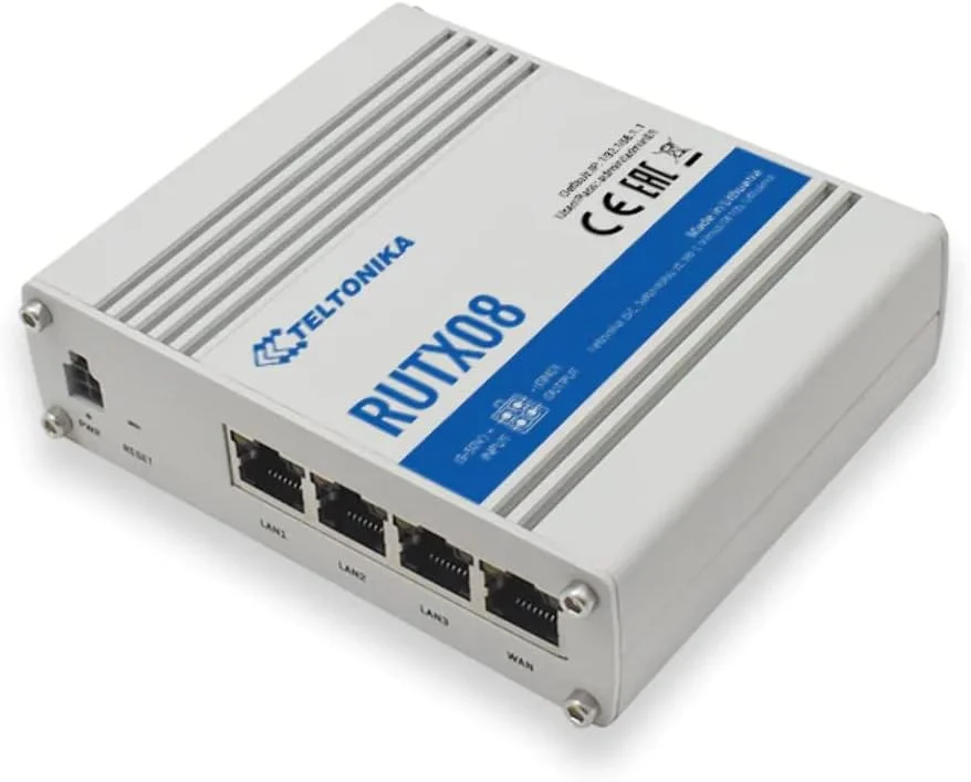 روتر اترنت صنعتی Teltonika RUTX08000000، دارای 4 پورت گیگابیتی اترنت با پشتیبانی از 128 VLAN مبتنی بر پورت/تگ، منبع تغذیه یورو، ورودی/خروجی دیجیتال، مسیریابی استاتیک/دینامیک، بدنه آلومینیومی روتر اترنت صنعتی Teltonika RUTX08000000، دارای 4 پورت گیگابیتی اترنت با پشتیبانی از 128 VLAN مبتنی بر پورت/تگ، منبع تغذیه یورو، ورودی/خروجی دیجیتال، مسیریابی استاتیک/دینامیک، بدنه آلومینیومی