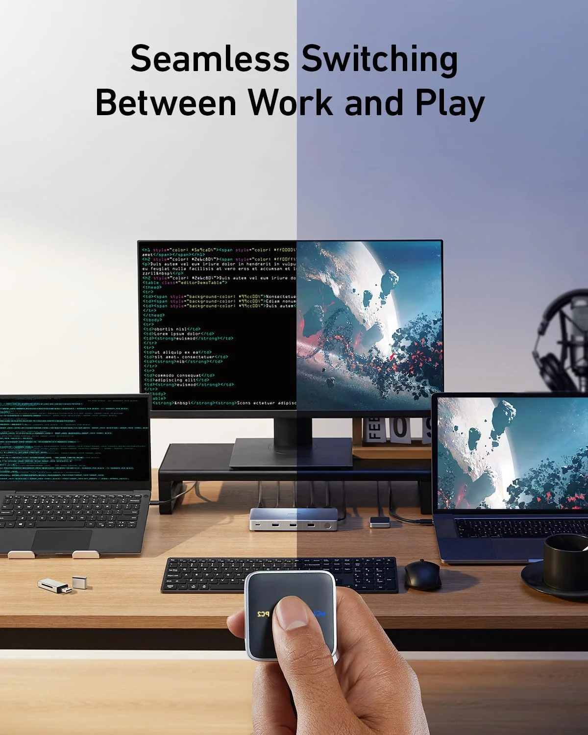 ایستگاه اتصال انکر، سوئیچ KVM برای 2 لپ تاپ، ایستگاه اتصال دوگانه مانیتور 4K مدل 554 USB C و کیت نصب هاب انکر با طراحی قابل تنظیم ایستگاه اتصال انکر، سوئیچ KVM برای 2 لپ تاپ، ایستگاه اتصال دوگانه مانیتور 4K مدل 554 USB C و کیت نصب هاب انکر با طراحی قابل تنظیم