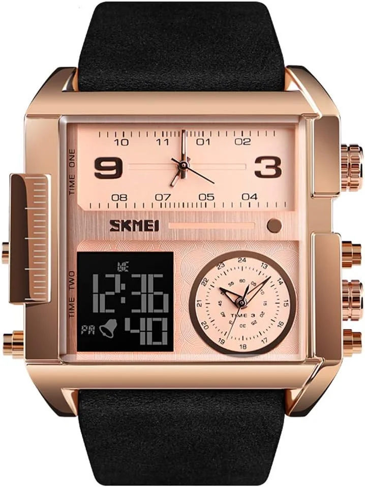 ساعت مچی مردانه مدل 1391 با بند چرمی، کوارتز دیجیتال، دارای زنگ هشدار، LED، ضد آب و نمایشگر تاریخ