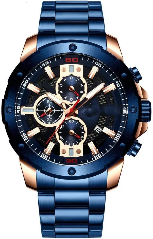 بسته دو عددی ساعت مچی مردانه آنسلف مدل 8336، دارای نمایشگر تاریخ شب‌تاب، کرنوگراف 1/10 ثانیه، صفحه نمایش دقیقه و ثانیه، بند استیل