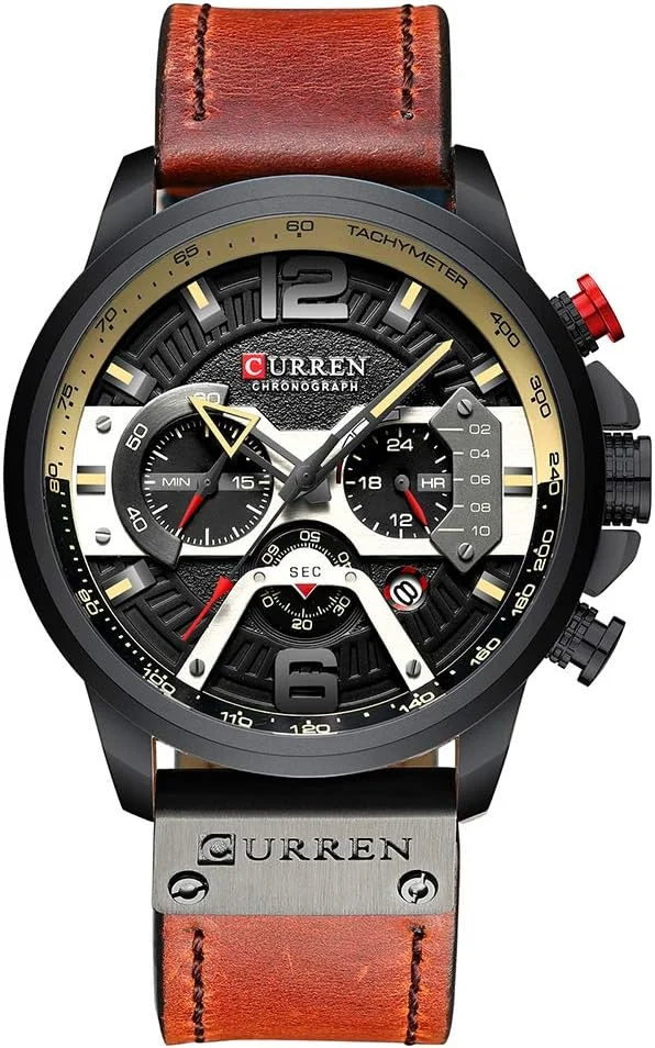 ساعت مچی کوارتز مدل 8329 CURREN، ساعت مچی اسپرت ساده مردانه با سه صفحه فرعی، تقویم، نمایشگر ثانیه، دقیقه و 24 ساعته، ضد آب 3ATM، ساعت های مردانه شیک و غیر رسمی (قهوه ای)