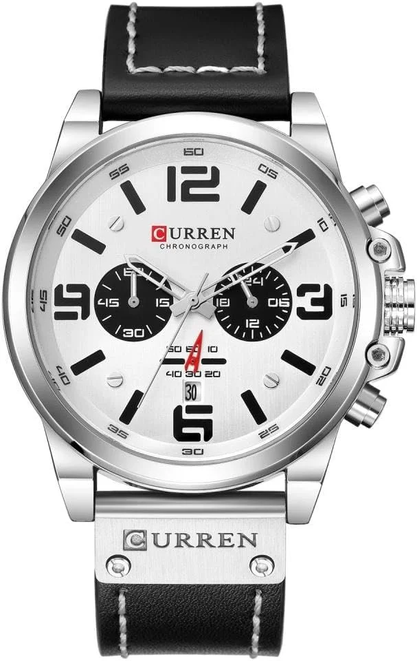 ساعت مچی مردانه آنسلف، مدل تجاری، شیک، دارای شش عقربه، قاب آلیاژی، بند چرمی، تقویم دار، ضد آب، کوارتز