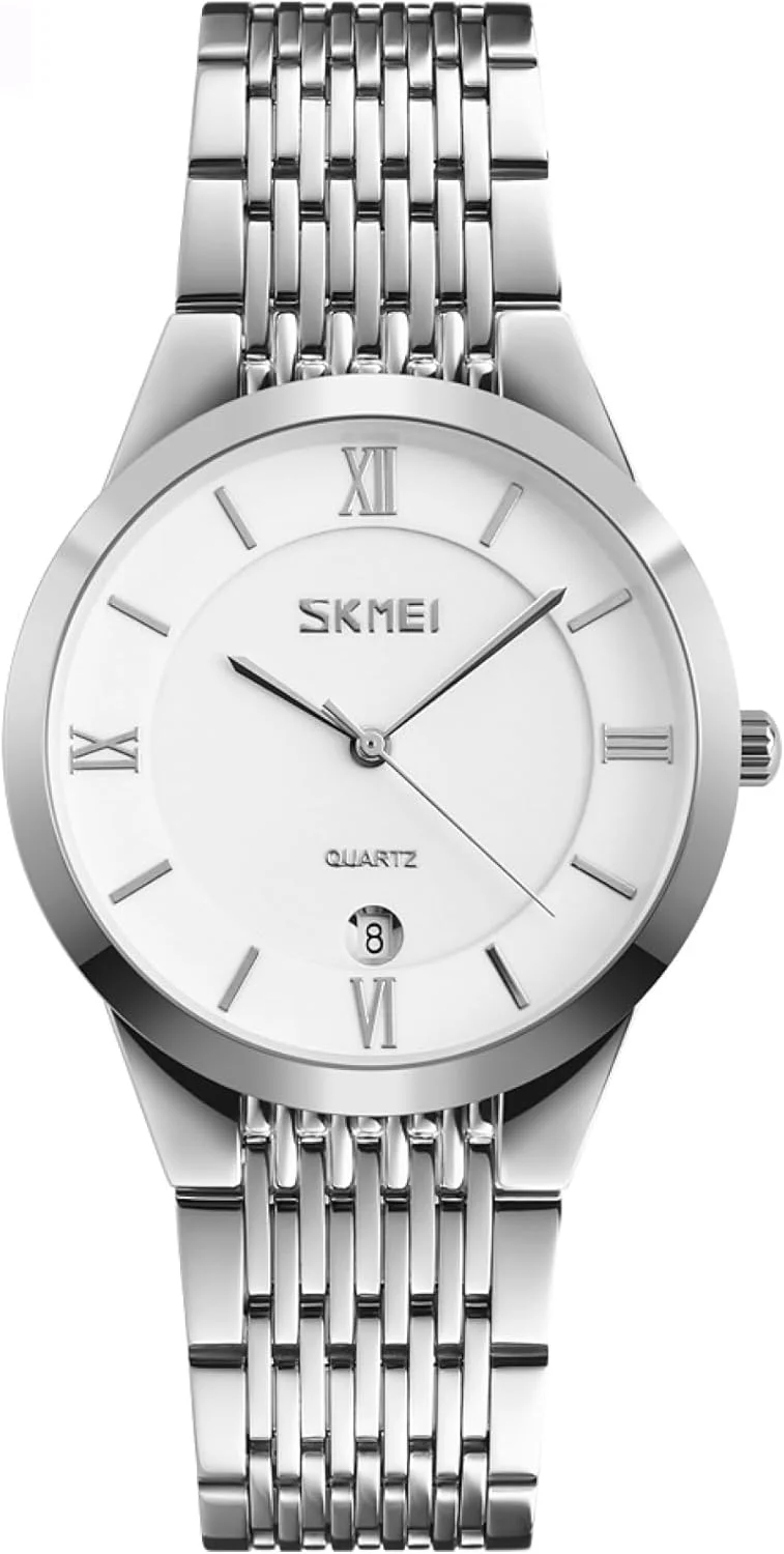 ساعت مچی عقربه‌ای مردانه Skmei مدل 9139 نقره‌ای با بند استیل ضد زنگ