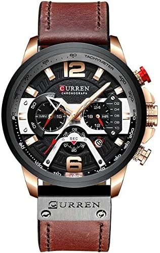 ساعت مچی چرمی اسپرت مردانه آلیس زنگ مدل M8329 (آبی رزگلد) (رنگ: مشکی رزگلد)