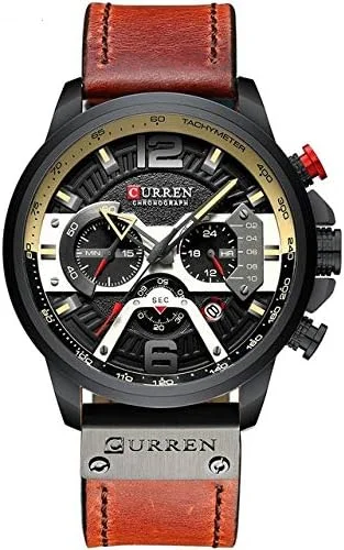 ساعت مچی چرمی اسپرت مردانه آلیس زنگ مدل M8329 (رز آبی) (رنگ: مشکی خاکی)