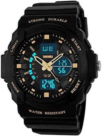 ساعت مچی ورزشی چند منظوره ضد آب SKMEI با موتور کوارتز ژاپنی و نمایشگر آنالوگ-دیجیتال - مدل 0955، طلایی